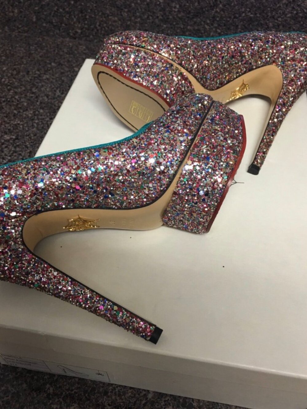 Charlotte Olympia Silver Glitter Priscilla Platform Pumps - Picture 4 of 7